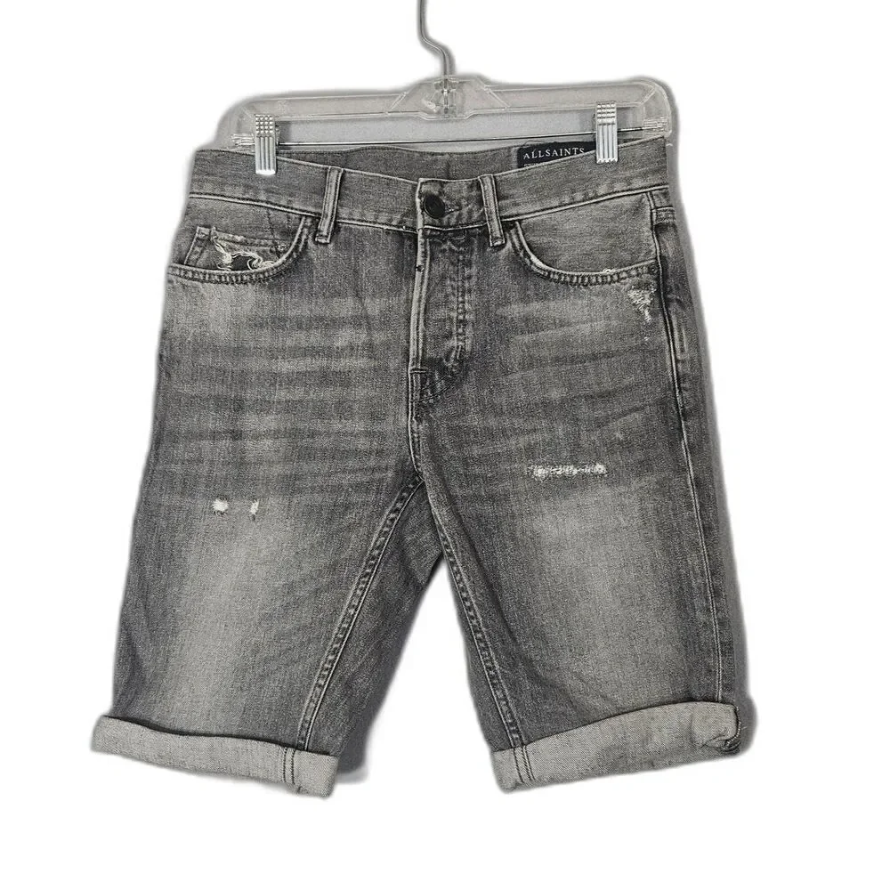 AllSaints Switch Fit Jorts Sz 28 Men's Aged Black Denim Jean Shorts